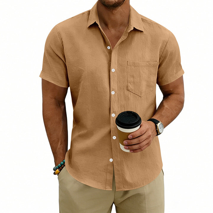 Chemise décontractée pour homme, manches courtes, unie, en Lin