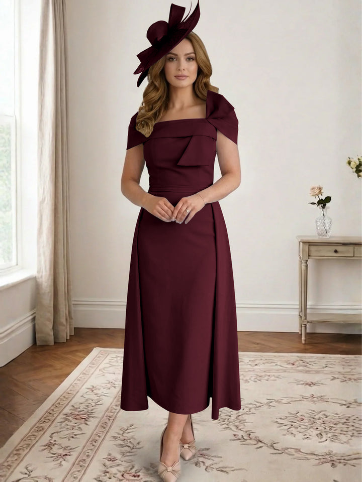Robe de Mère de la Mariée, Ligne A/Princesse, Satin, Hors de l'Épaule, Longueur Midi, avec Nœud