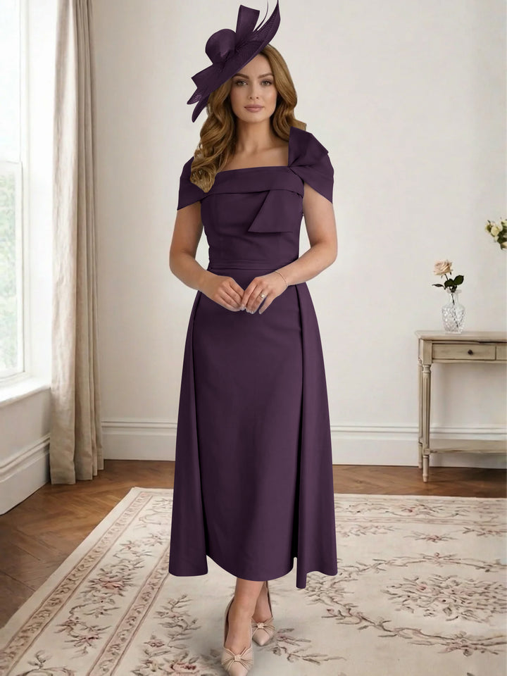 Robe de Mère de la Mariée, Ligne A/Princesse, Satin, Hors de l'Épaule, Longueur Midi, avec Nœud
