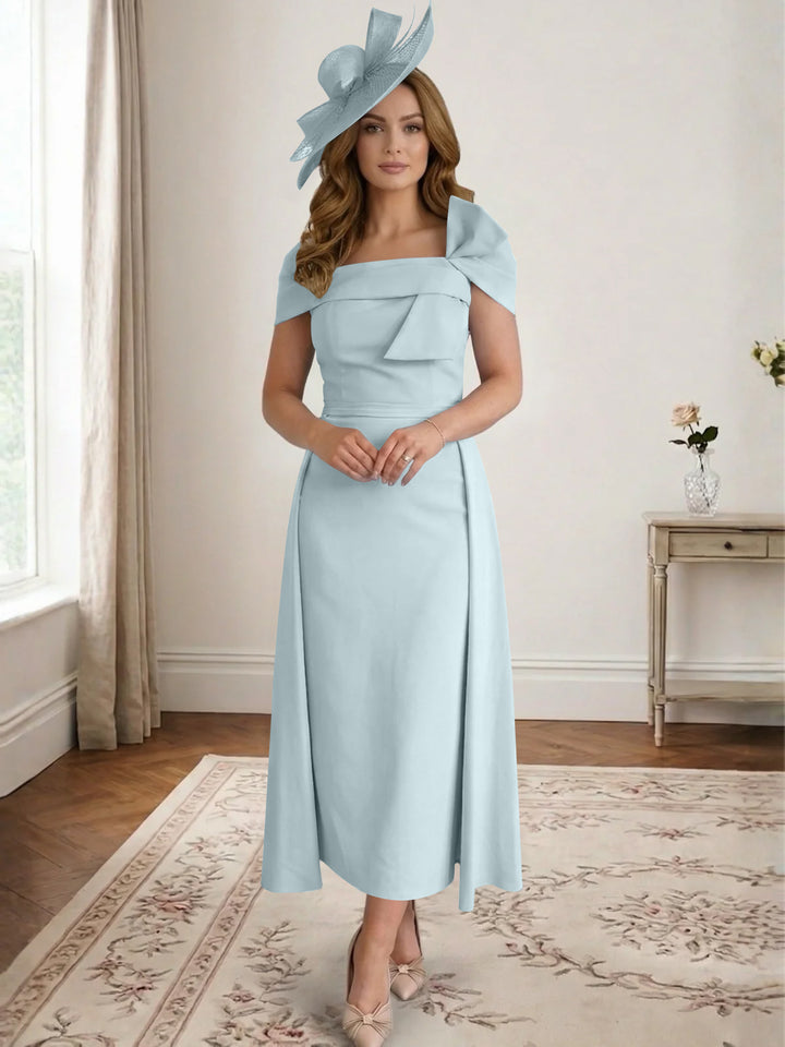 Robe de Mère de la Mariée, Ligne A/Princesse, Satin, Hors de l'Épaule, Longueur Midi, avec Nœud