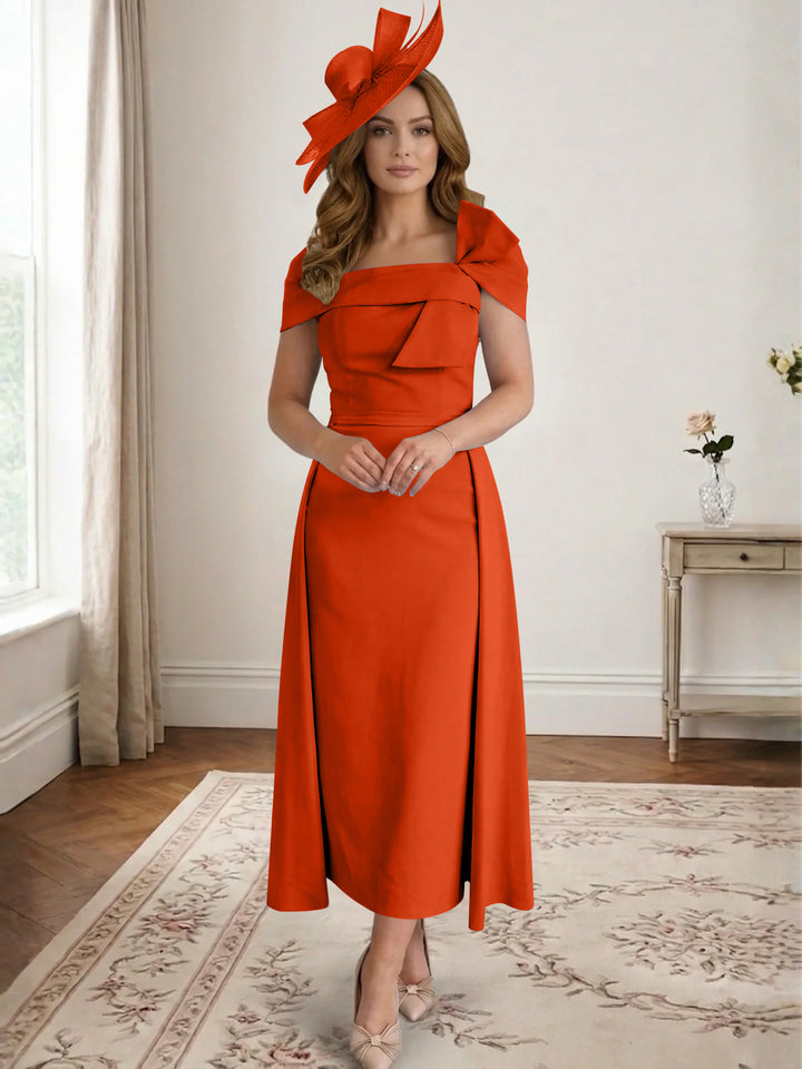 Robe de Mère de la Mariée, Ligne A/Princesse, Satin, Hors de l'Épaule, Longueur Midi, avec Nœud