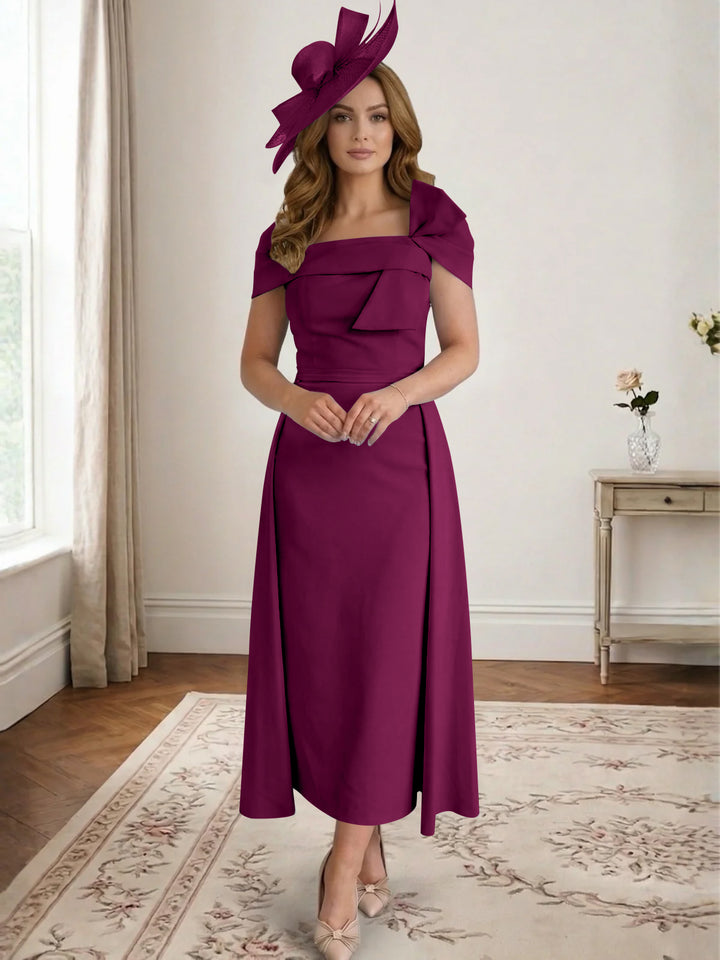 Robe de Mère de la Mariée, Ligne A/Princesse, Satin, Hors de l'Épaule, Longueur Midi, avec Nœud