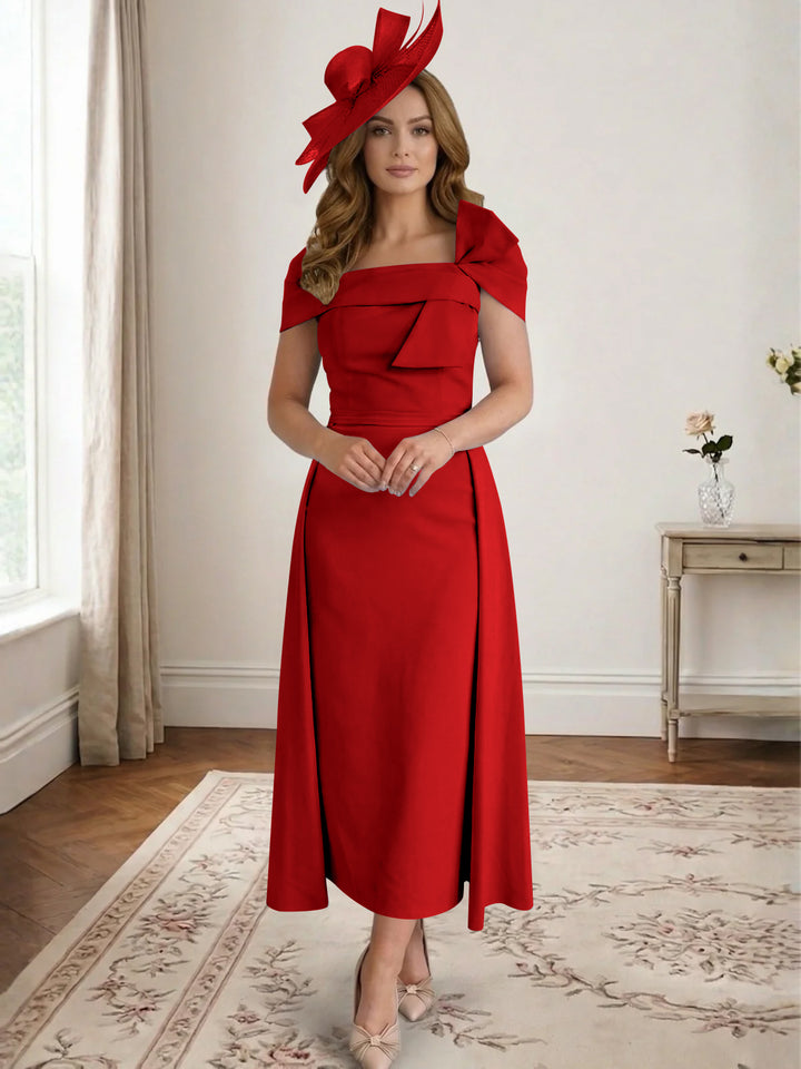 Robe de Mère de la Mariée, Ligne A/Princesse, Satin, Hors de l'Épaule, Longueur Midi, avec Nœud