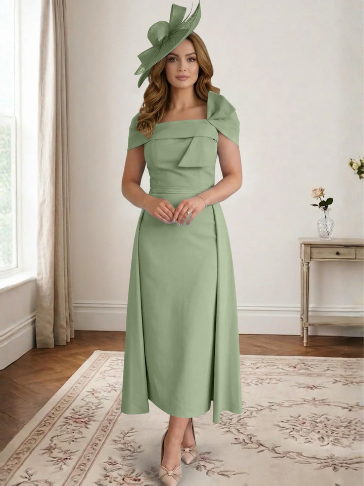Robe de Mère de la Mariée, Ligne A/Princesse, Satin, Hors de l'Épaule, Longueur Midi, avec Nœud