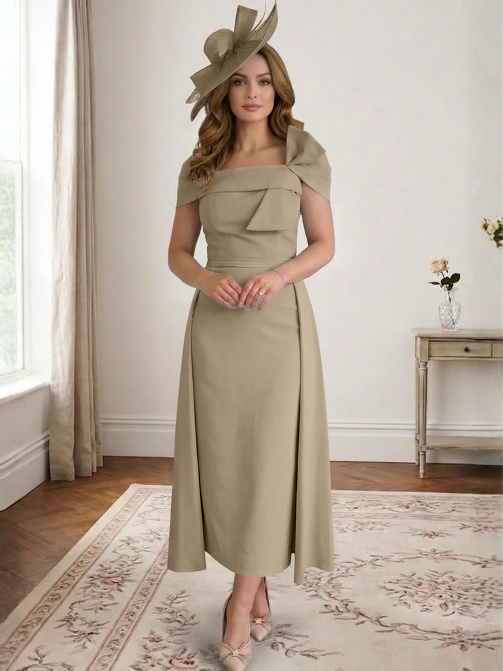 Robe de Mère de la Mariée, Ligne A/Princesse, Satin, Hors de l'Épaule, Longueur Midi, avec Nœud