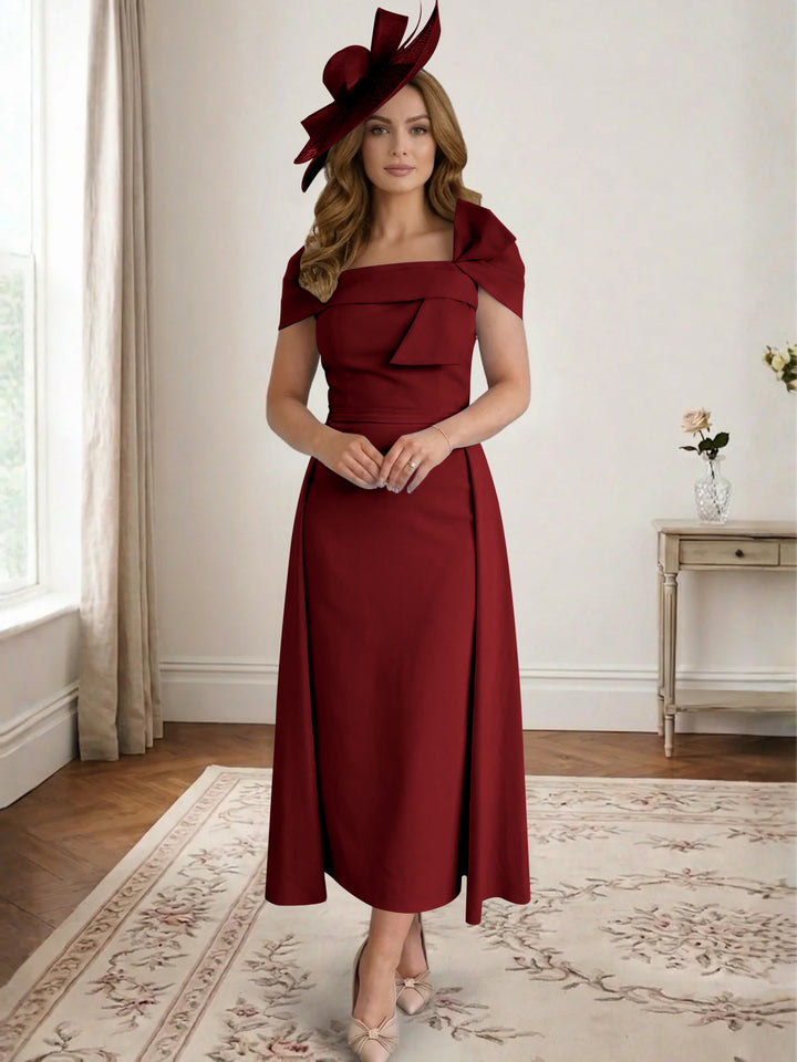 Robe de Mère de la Mariée, Ligne A/Princesse, Satin, Hors de l'Épaule, Longueur Midi, avec Nœud