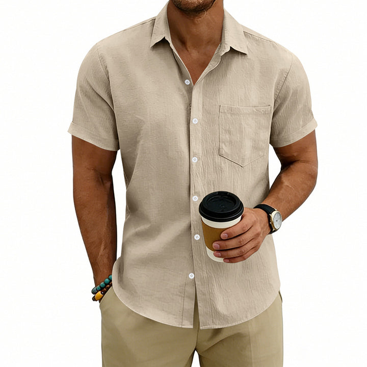 Chemise décontractée pour homme, manches courtes, unie, en Lin
