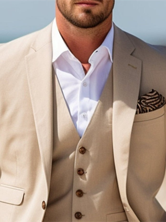 Costumes de Mariage 3 Pièces pour Hommes, Coupe Ajustée, Simple Boutonnage, Deux Boutons