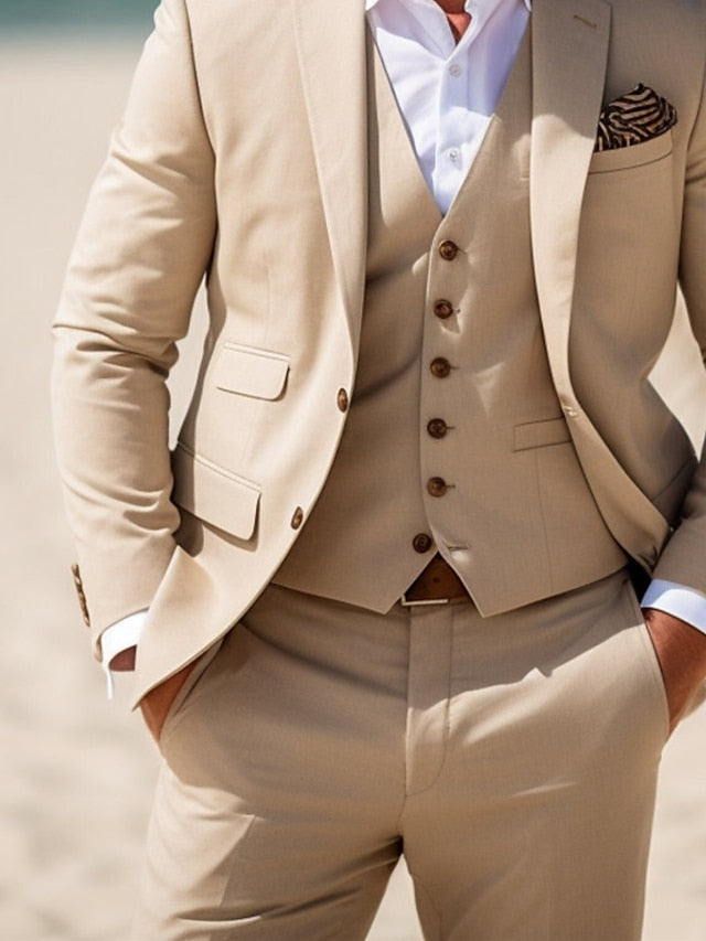Costumes de Mariage 3 Pièces pour Hommes, Coupe Ajustée, Simple Boutonnage, Deux Boutons