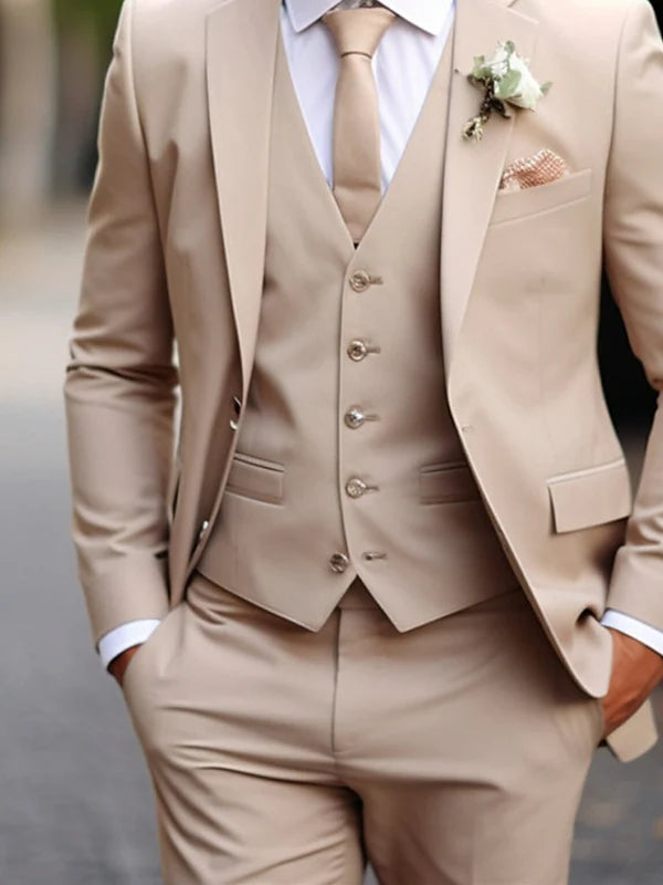Costume de Mariage 3 Pièces Simple-Boutonnage Deux Boutons Manches Longues pour Hommes