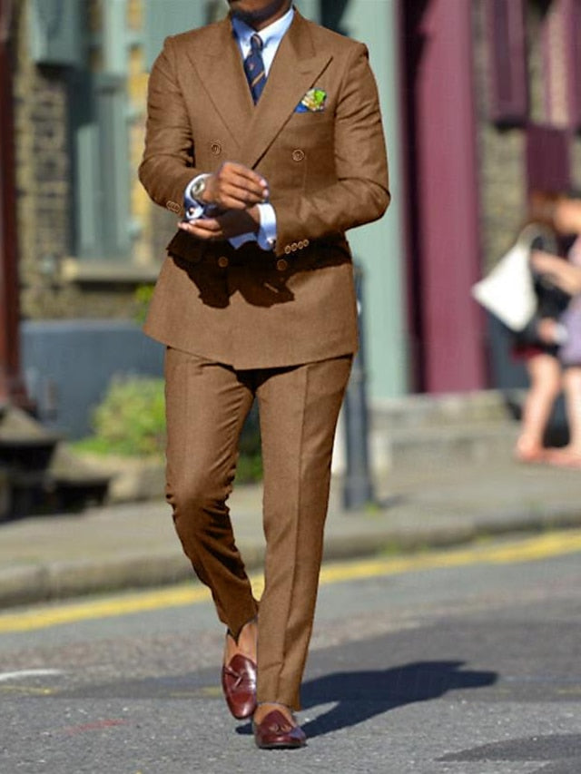 Costume de Mariage 2 Pièces pour Homme, Coupe Standard, Croisé, Six Boutons, Couleur Unie