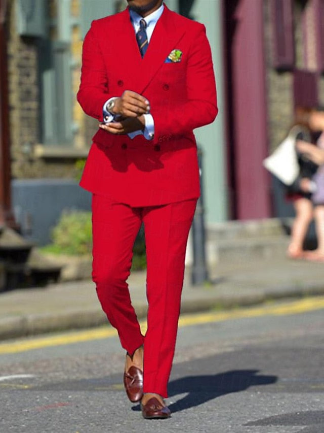 Costume de Mariage 2 Pièces pour Homme, Coupe Standard, Croisé, Six Boutons, Couleur Unie