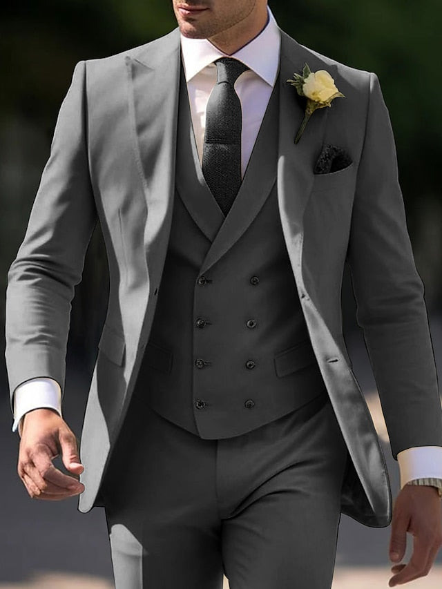 Costumes de Mariage 3 Pièces pour Hommes, Coupe Ajustée, Simple Boutonnage, Deux Boutons