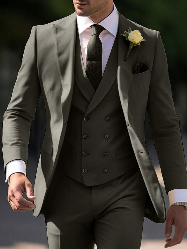 Costumes de Mariage 3 Pièces pour Hommes, Coupe Ajustée, Simple Boutonnage, Deux Boutons