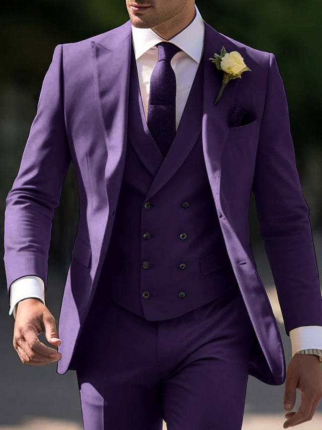 Costumes de Mariage 3 Pièces pour Hommes, Coupe Ajustée, Simple Boutonnage, Deux Boutons