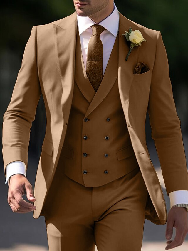 Costumes de Mariage 3 Pièces pour Hommes, Coupe Ajustée, Simple Boutonnage, Deux Boutons