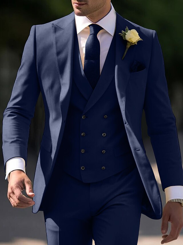 Costumes de Mariage 3 Pièces pour Hommes, Coupe Ajustée, Simple Boutonnage, Deux Boutons