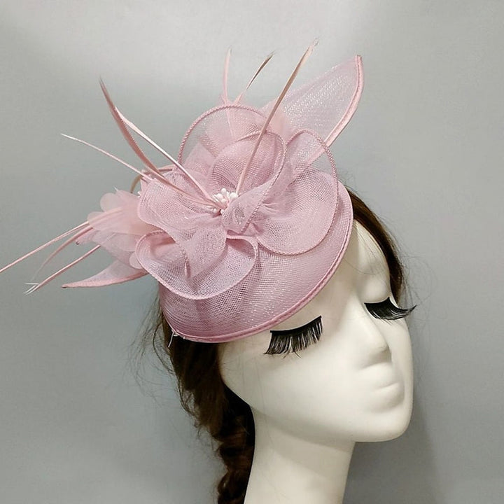 Fascinator rétro fleuri voilette rose perle pour mariage et Ladies Day