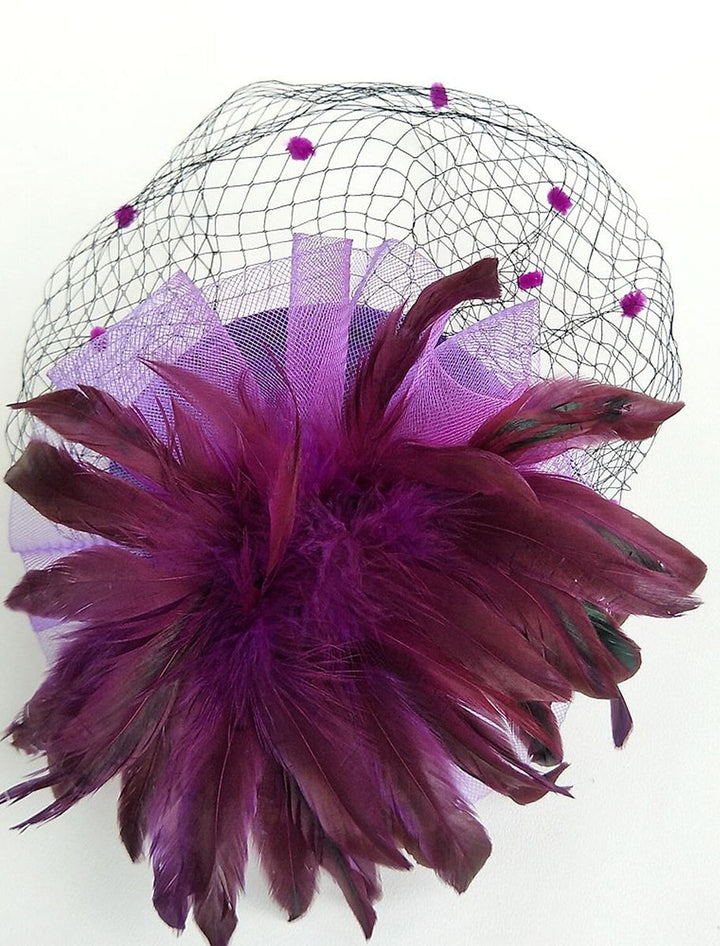 Coiffe à voilette noire avec plumes pour mariage, course hippique et Ladies Day