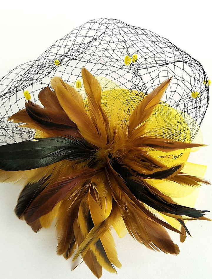 Coiffe à voilette noire avec plumes pour mariage, course hippique et Ladies Day