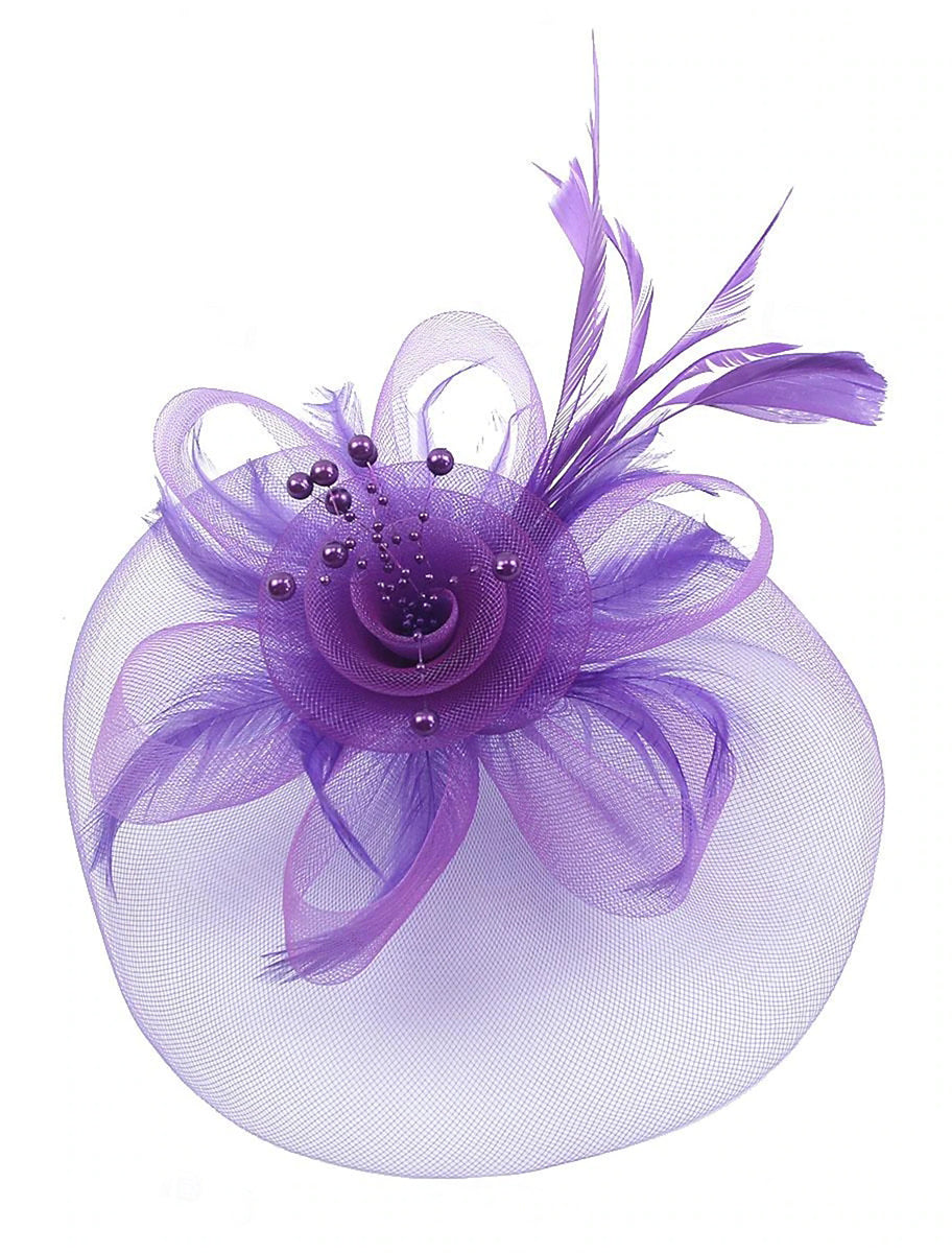 Vintage Organza Course Hippique Cocktail Plume Voile Chapeau/Fascinateur avec Nœud