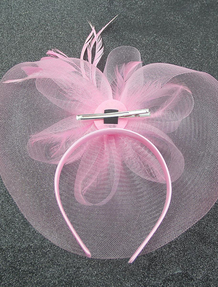 Vintage Organza Course Hippique Cocktail Plume Voile Chapeau/Fascinateur avec Nœud