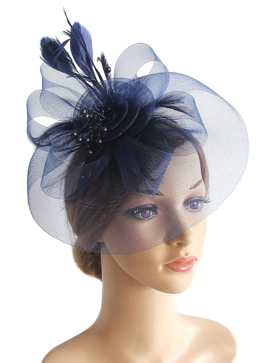 Vintage Organza Course Hippique Cocktail Plume Voile Chapeau/Fascinateur avec Nœud