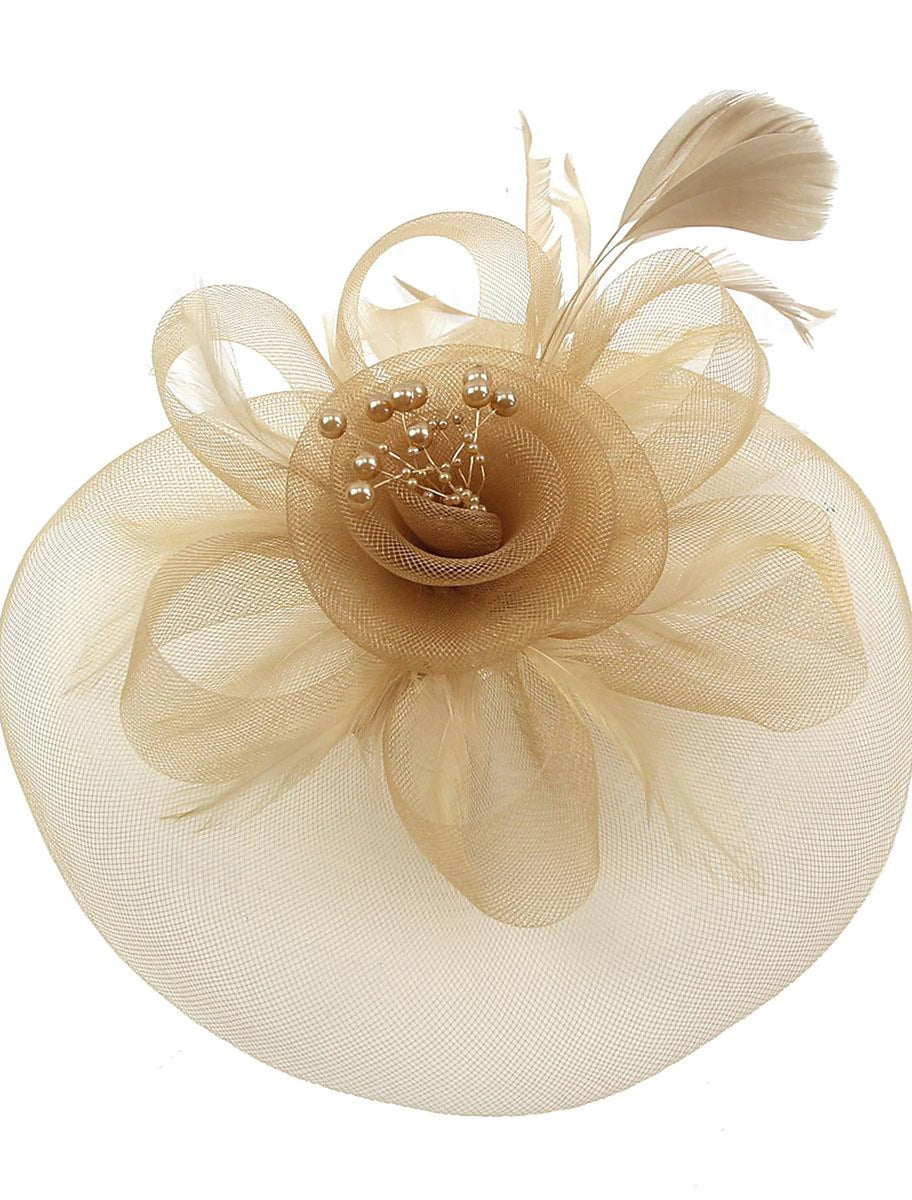 Vintage Organza Course Hippique Cocktail Plume Voile Chapeau/Fascinateur avec Nœud