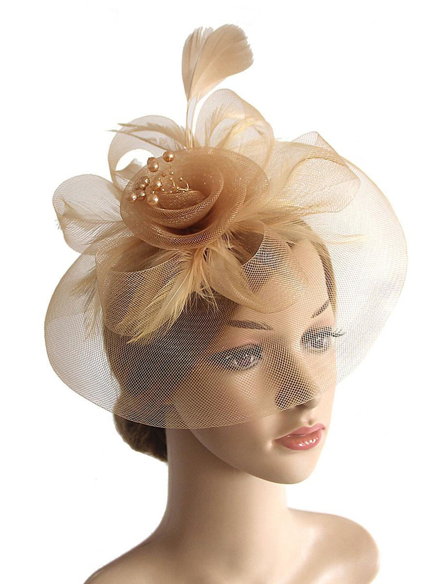 Vintage Organza Course Hippique Cocktail Plume Voile Chapeau/Fascinateur avec Nœud