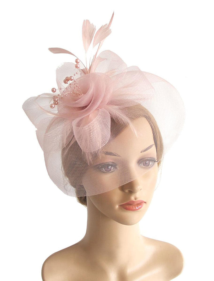 Vintage Organza Course Hippique Cocktail Plume Voile Chapeau/Fascinateur avec Nœud