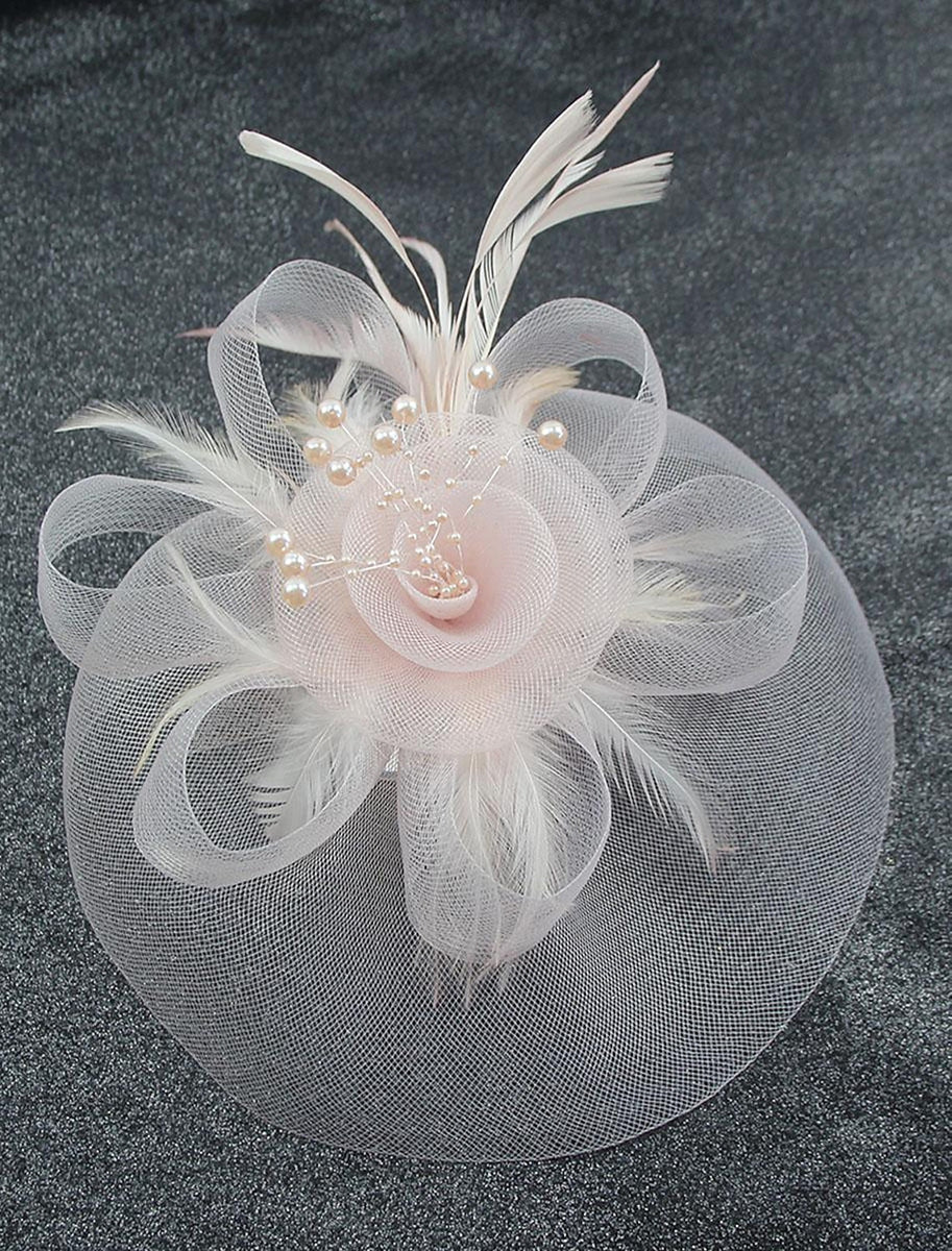 Vintage Organza Course Hippique Cocktail Plume Voile Chapeau/Fascinateur avec Nœud