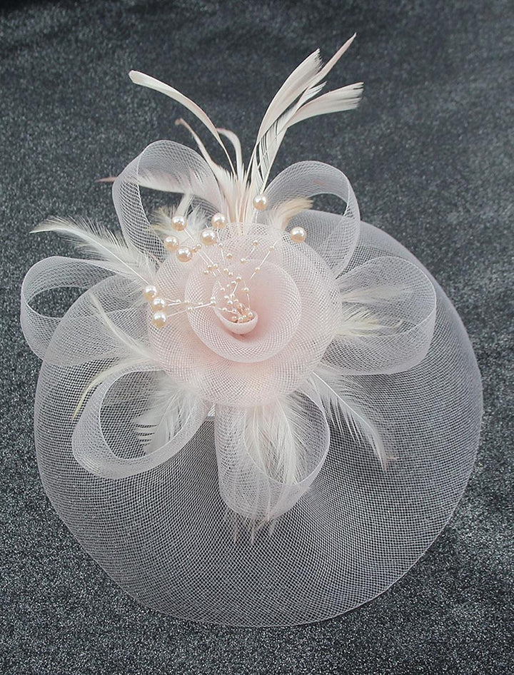 Vintage Organza Course Hippique Cocktail Plume Voile Chapeau/Fascinateur avec Nœud