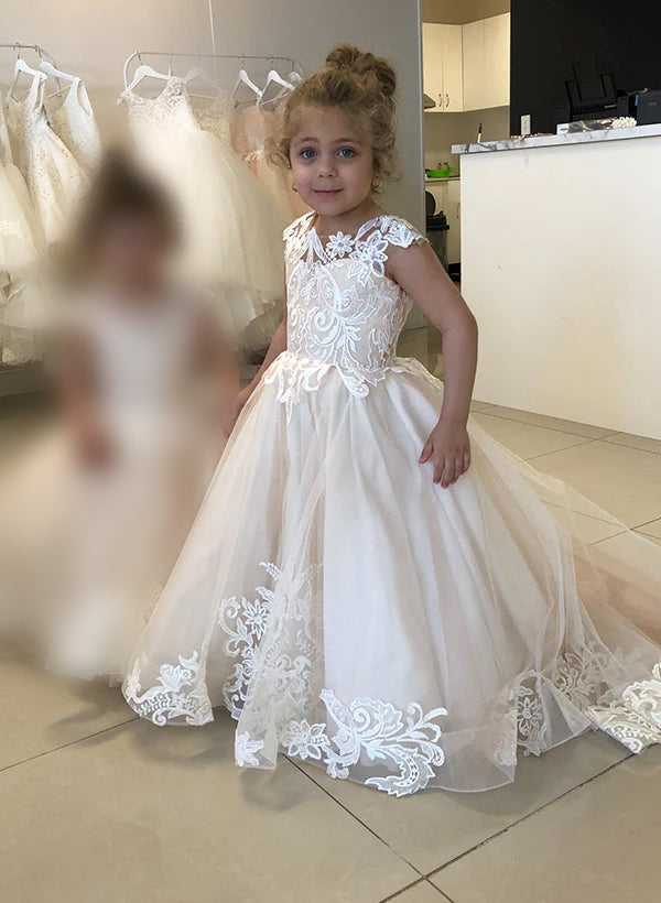 Robes de Fille en Tulle Coupe A-Line/Princess avec Appliques