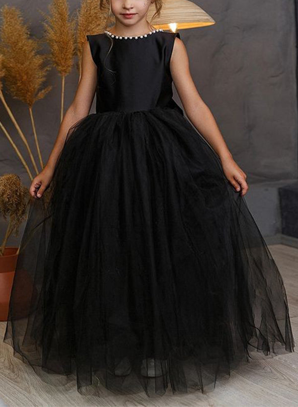 Robes de Fille Coupe A/Princesse avec Nœud Papillon et Perles