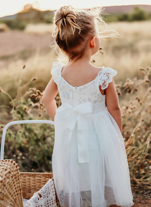 Robes de Fille Coupe A/Princesse avec Ceinture et Appliques