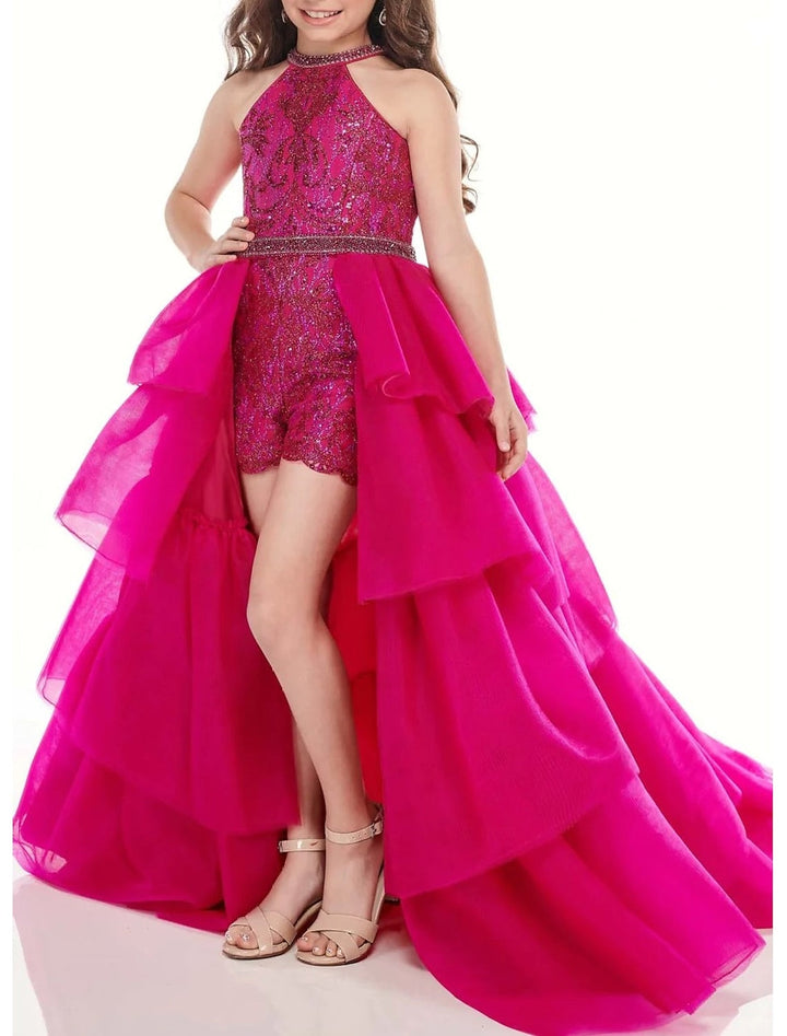 Combinaisons Asymétriques à Licou pour Filles avec Paillettes et Perles