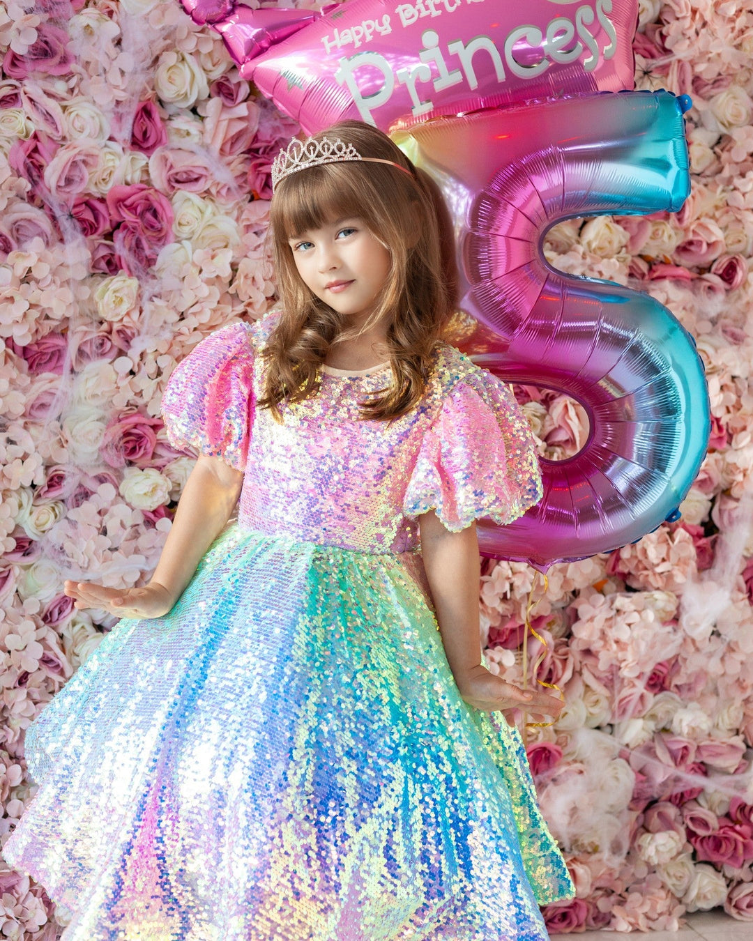 Robe de Bal Princesse Arc-En-Ciel Licorne Paillettes Robes de Fête pour Petite Fille