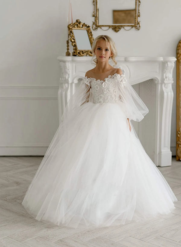 Robe de Demoiselle D'Honneur en Tulle à Épaules Dénudées, Coupe A-Line/Princesse, avec Appliques et Nœud