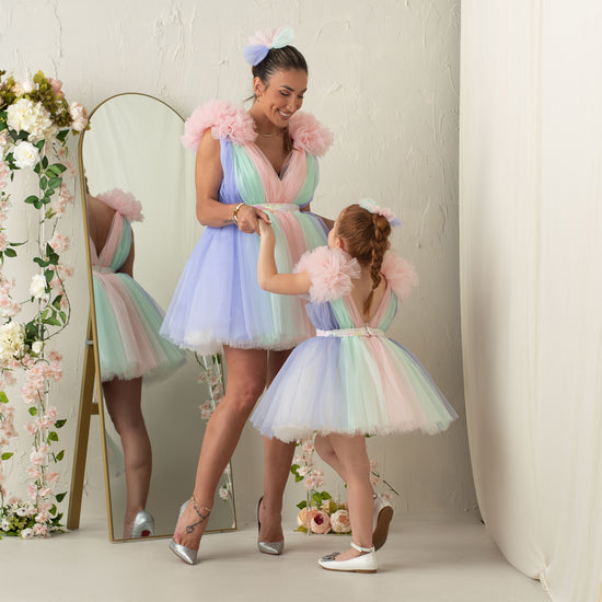 Robe de Bal en Tulle Arc-En-Ciel pour Petite Fille avec Volants
