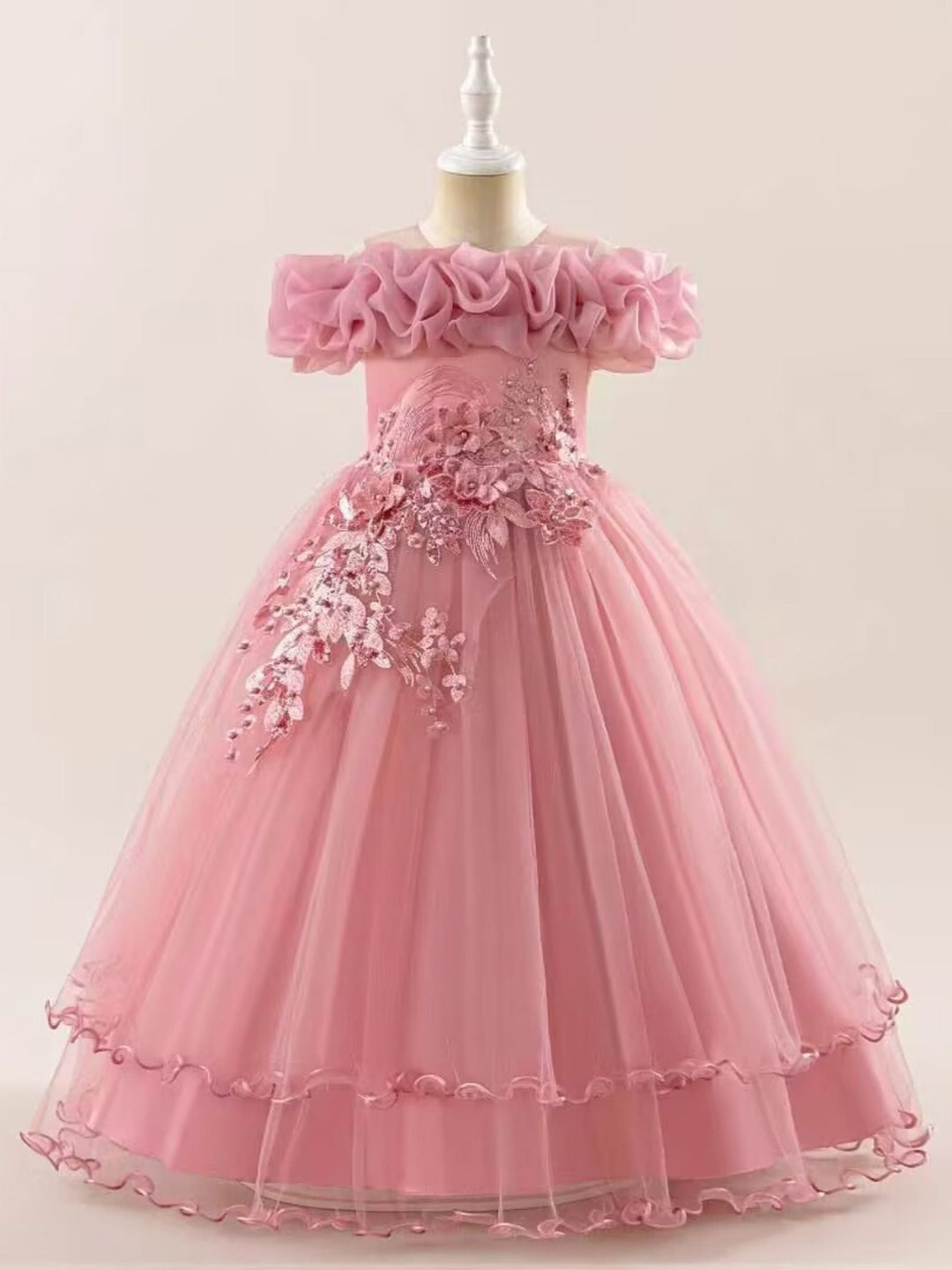 Robe de Bal à Épaules Dénudées Sans Manches pour Demoiselle D'Honneur avec Appliques et Broderies