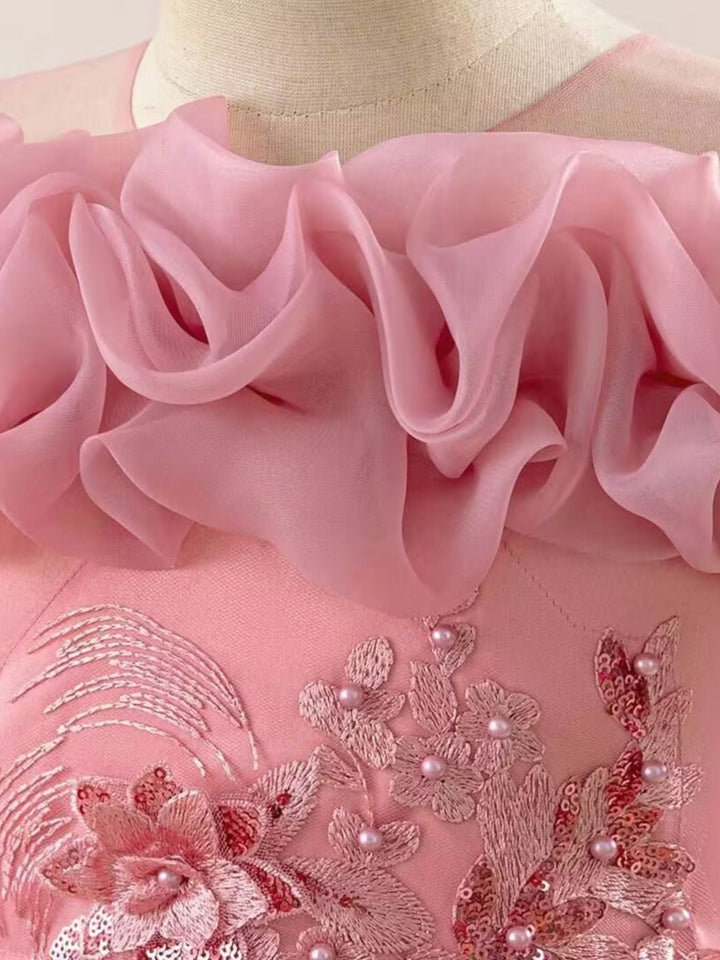 Robe de Bal à Épaules Dénudées Sans Manches pour Demoiselle D'Honneur avec Appliques et Broderies