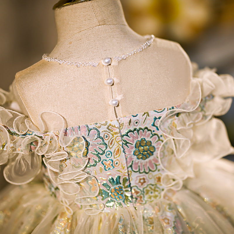 Robe de Demoiselle D'Honneur à Manches Courtes à Volants et Longueur Genou avec Broderie et Perles