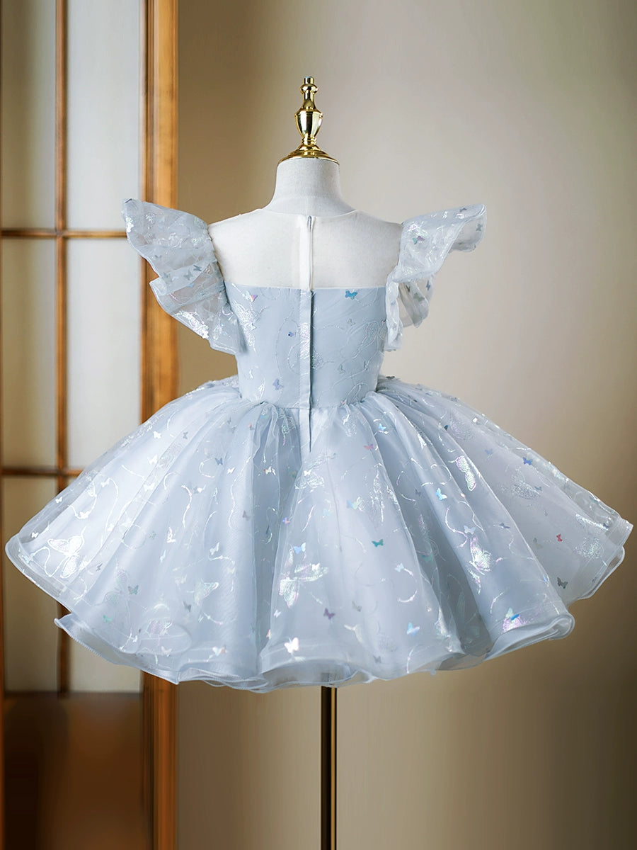 Robe de Soirée pour Fille à Manches Courtes et Col Rond avec Appliques en Cristal