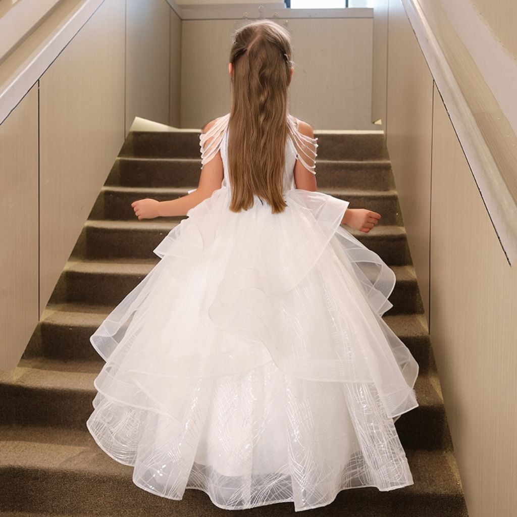 Robe de Soirée pour Fille, Coupe A-Line/Princesse, Sans Manches, avec Perles et Appliques en Strass
