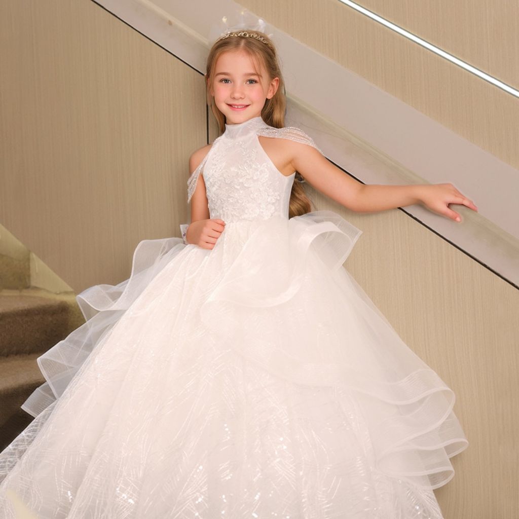 Robe de Soirée pour Fille, Coupe A-Line/Princesse, Sans Manches, avec Perles et Appliques en Strass