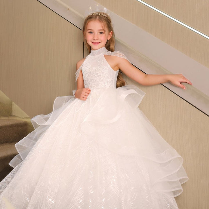 Robe de Soirée pour Fille, Coupe A-Line/Princesse, Sans Manches, avec Perles et Appliques en Strass