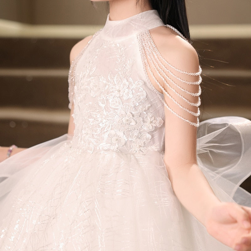 Robe de Soirée pour Fille, Coupe A-Line/Princesse, Sans Manches, avec Perles et Appliques en Strass