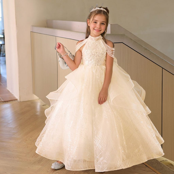 Robe de Soirée pour Fille, Coupe A-Line/Princesse, Sans Manches, avec Perles et Appliques en Strass