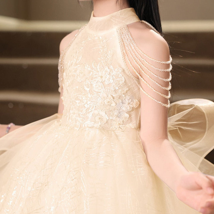 Robe de Soirée pour Fille, Coupe A-Line/Princesse, Sans Manches, avec Perles et Appliques en Strass