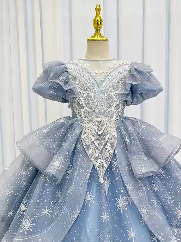 Robe de Soirée A-Line/Princess à Manches Courtes pour Fille avec Appliques en Strass